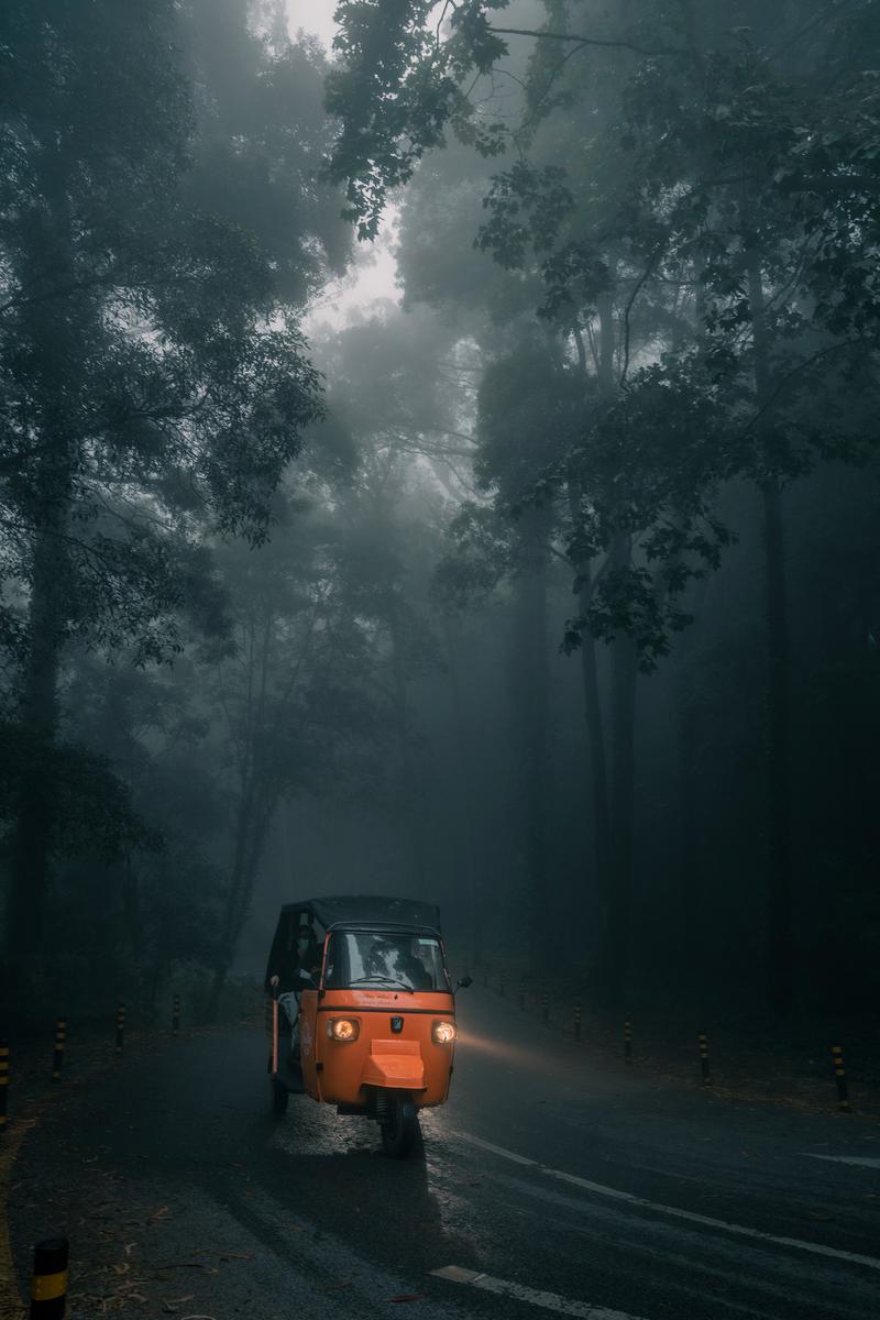 Red Tuk-Tuk in Fog